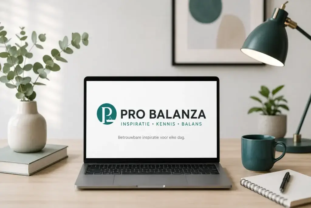 Laptop met Pro Balanza op een rustige werkplek voor inspiratie, kennis en balans
