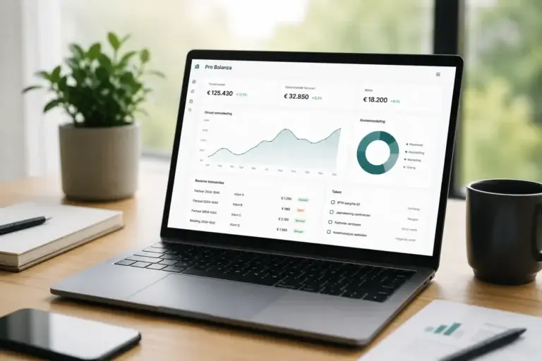 Laptop met overzichtelijk dashboard en praktische inzichten van Pro Balanza